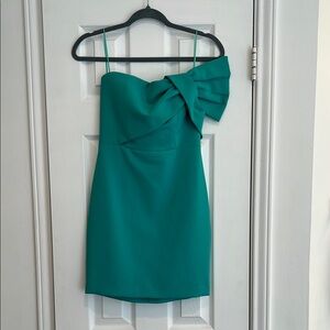 Elegant Teal Dress with Bow Detail